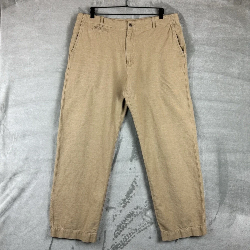 Tommy Bahama Indigo Palms Men's 38 x 32 Tan Beige Classic Chino Linen Cotton